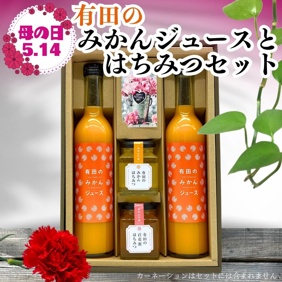 【母の日ギフト】有田のみかんジュース（500ml×2本）と有田のはちみつ（ みかん蜂蜜・百花蜜 各230g）セット和歌山県産 産地直送 通販